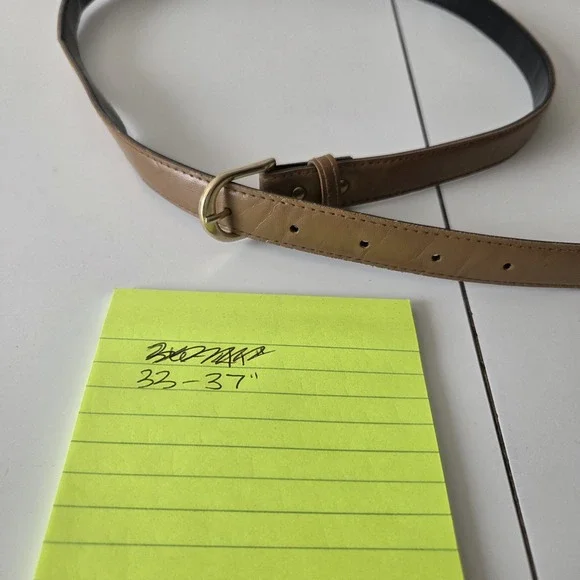 Vtg 90s 33"-37" Waist Womens Belt Light Brown Leather Thin Skinny Gold Buckle - Picture 7 of 7